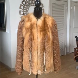 Vintage fur jacket with knit sleeves